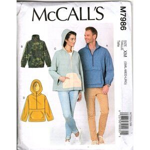 McCalls M7986 Unisex Mens and Misses S, M and L Tops and Hoodies Sewing Pattern
